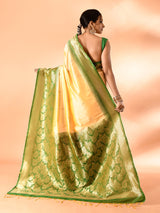 Dista Elora Pure Banarasi Weaving Silk Saree- Light Yellow, view 3