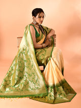 Dista Elora Pure Banarasi Weaving Silk Saree- Light Yellow, view 4