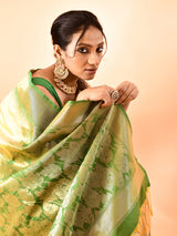Dista Elora Pure Banarasi Weaving Silk Saree- Light Yellow, view 5