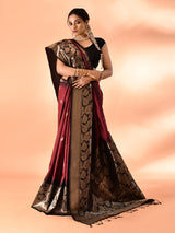 Dista Elora Pure Banarasi Weaving Silk Saree- Maroon, view 5