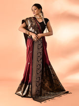 Dista Elora Pure Banarasi Weaving Silk Saree- Maroon, view 6