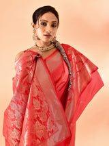 Dista Elora Pure Banarasi Weaving Silk Saree- Peach, view 5