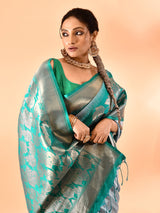 Dista Elora Pure Banarasi Weaving Silk Saree- Sky Blue, view 4