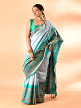 Dista Elora Pure Banarasi Weaving Silk Saree- Sky Blue, view 6