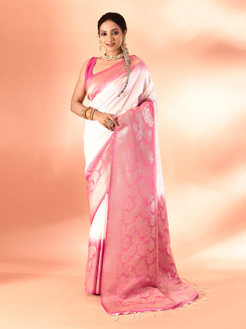 Dista Elora Pure Banarasi Weaving Silk Saree- White