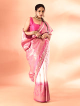 Dista Elora Pure Banarasi Weaving Silk Saree- White, view 6