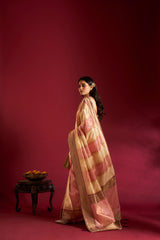 Dista Elora Pure Soft Banarasi Weaving Silk Saree- Cream & Light Pink, view 5