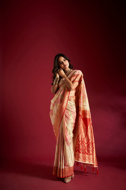 Dista Elora Pure Soft Silk Banarasi Weaving Saree- Multicolor