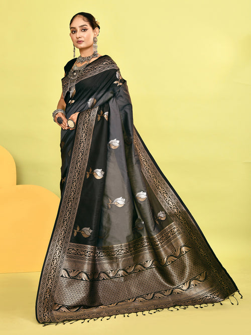 Dista Elora Pure Soft Silk Banarasi Weaving Silk Saree- Grey