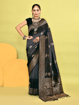 Dista Elora Pure Soft Silk Banarasi Weaving Silk Saree- Grey, view 3
