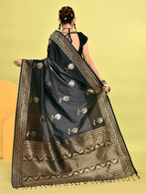 Dista Elora Pure Soft Silk Banarasi Weaving Silk Saree- Grey, view 4