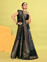 Dista Elora Pure Soft Silk Banarasi Weaving Silk Saree- Grey, view 6