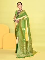 Dista Elora Pure Soft Silk Banarasi Weaving Silk Saree- Light Yellow, view 3