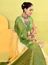Dista Elora Pure Soft Silk Banarasi Weaving Silk Saree- Light Yellow, view 4