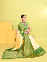 Dista Elora Pure Soft Silk Banarasi Weaving Silk Saree- Light Yellow, view 5