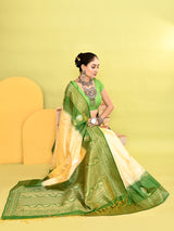 Dista Elora Pure Soft Silk Banarasi Weaving Silk Saree- Light Yellow, view 6