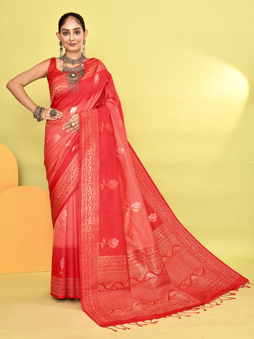 Dista Elora Pure Soft Silk Banarasi Weaving Silk Saree- Peach