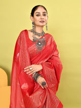 Dista Elora Pure Soft Silk Banarasi Weaving Silk Saree- Peach, view 4