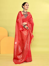 Dista Elora Pure Soft Silk Banarasi Weaving Silk Saree- Peach, view 5