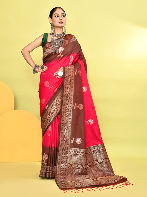 Dista Elora Pure Soft Silk Banarasi Weaving Silk Saree- Pink
