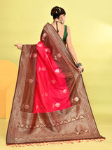 Dista Elora Pure Soft Silk Banarasi Weaving Silk Saree- Pink, view 3