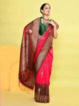 Dista Elora Pure Soft Silk Banarasi Weaving Silk Saree- Pink, view 4