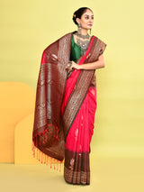 Dista Elora Pure Soft Silk Banarasi Weaving Silk Saree- Pink, view 6
