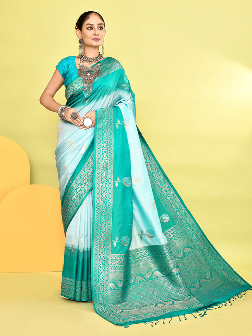 Dista Elora Pure Soft Silk Banarasi Weaving Silk Saree- Sky Blue