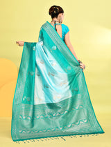 Dista Elora Pure Soft Silk Banarasi Weaving Silk Saree- Sky Blue, view 3