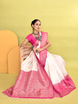 Dista Elora Pure Soft Silk Banarasi Weaving Silk Saree- White, view 4