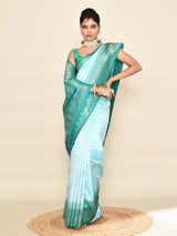 Dista Elora Pure Soft Silk Floral Designed Banarasi Weaving Saree- Sky Blue & Rama, view 5