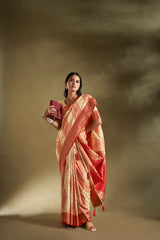 Dista Elora Pure Soft Silk Woven Designed Banarasi Saree- Cream & Pink, view 2
