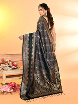 Dista Elora Pure Soft Silk Woven Designed Banarasi Saree- Grey, view 3