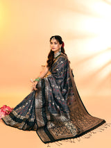 Dista Elora Pure Soft Silk Woven Designed Banarasi Saree- Grey, view 5