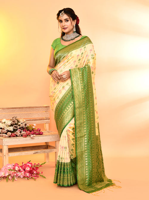Dista Elora Pure Soft Silk Woven Designed Banarasi Saree- Light Yellow