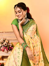 Dista Elora Pure Soft Silk Woven Designed Banarasi Saree- Light Yellow, view 4