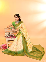 Dista Elora Pure Soft Silk Woven Designed Banarasi Saree- Light Yellow, view 5
