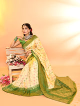 Dista Elora Pure Soft Silk Woven Designed Banarasi Saree- Light Yellow, view 6