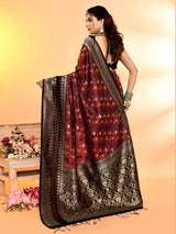 Dista Elora Pure Soft Silk Woven Designed Banarasi Saree- Maroon, view 4