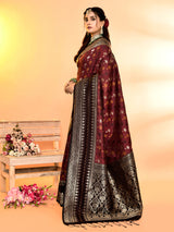 Dista Elora Pure Soft Silk Woven Designed Banarasi Saree- Maroon, view 5