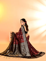 Dista Elora Pure Soft Silk Woven Designed Banarasi Saree- Maroon, view 6