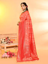 Dista Elora Pure Soft Silk Woven Designed Banarasi Saree- Peach, view 2