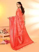 Dista Elora Pure Soft Silk Woven Designed Banarasi Saree- Peach, view 3