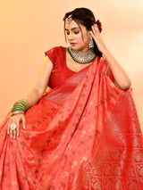Dista Elora Pure Soft Silk Woven Designed Banarasi Saree- Peach, view 4