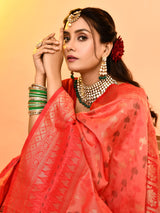 Dista Elora Pure Soft Silk Woven Designed Banarasi Saree- Peach, view 5