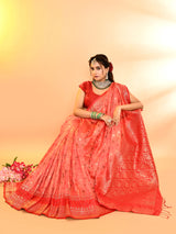 Dista Elora Pure Soft Silk Woven Designed Banarasi Saree- Peach, view 6