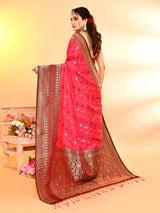 Dista Elora Pure Soft Silk Woven Designed Banarasi Saree- Pink, view 2