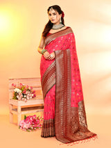 Dista Elora Pure Soft Silk Woven Designed Banarasi Saree- Pink, view 3