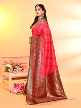 Dista Elora Pure Soft Silk Woven Designed Banarasi Saree- Pink, view 5