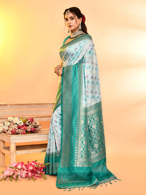 Dista Elora Pure Soft Silk Woven Designed Banarasi Saree- Sky Blue
